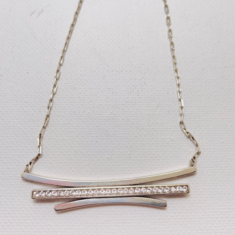Brighton Chara Bar Silver Crystal Necklace Retired RARE - Picture 2 of 5